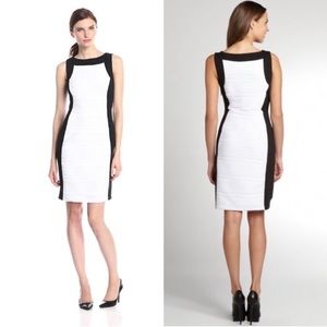 White and black Calvin Klein ruched sleeveless sheath dress size 4